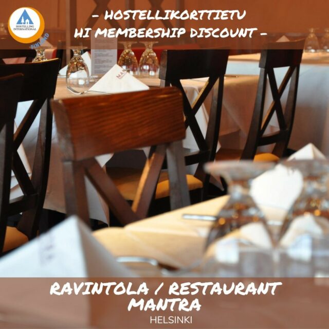 Vinkki edusta hostellikortilla ✨
Tip for HI Membership Discount in Finland ✨
📍 Helsinki, Finland
ravintolamantra
.
Kotimaan hostellikortilla ja Kansainvälisellä hostellikortilla saat Helsingissä 15 % alennuksen Ravintola Mantran pääruoista à la carte -listalta.
.
With the international membership card and the Finnish hostel card you will get 15% discount on main courses from à la carte menu at the Restaurant Mantra in Helsinki.
.
#membershipdiscount #hostellikorttietu #ravintolamantra #hifinland #hihostel #hihostels #hostellinginternational #hostellijärjestö #suomenhostellijärjestö #hostellitsuomessa #hostelsinfinland #hostellife